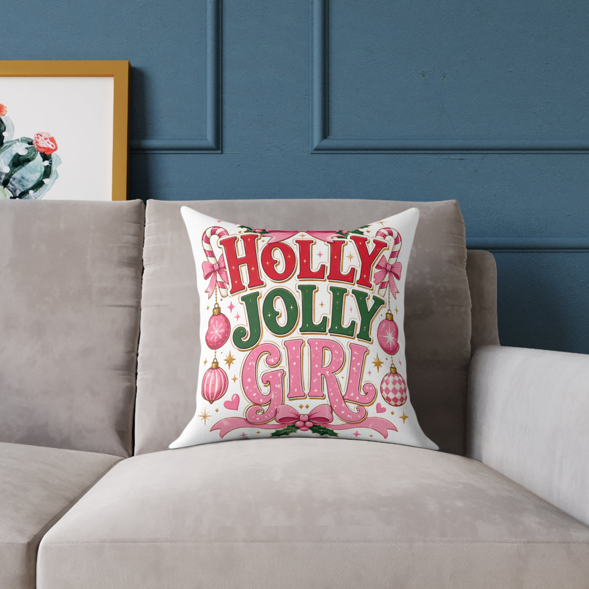 Christmas Holly Jolly Girl Holiday Pillow