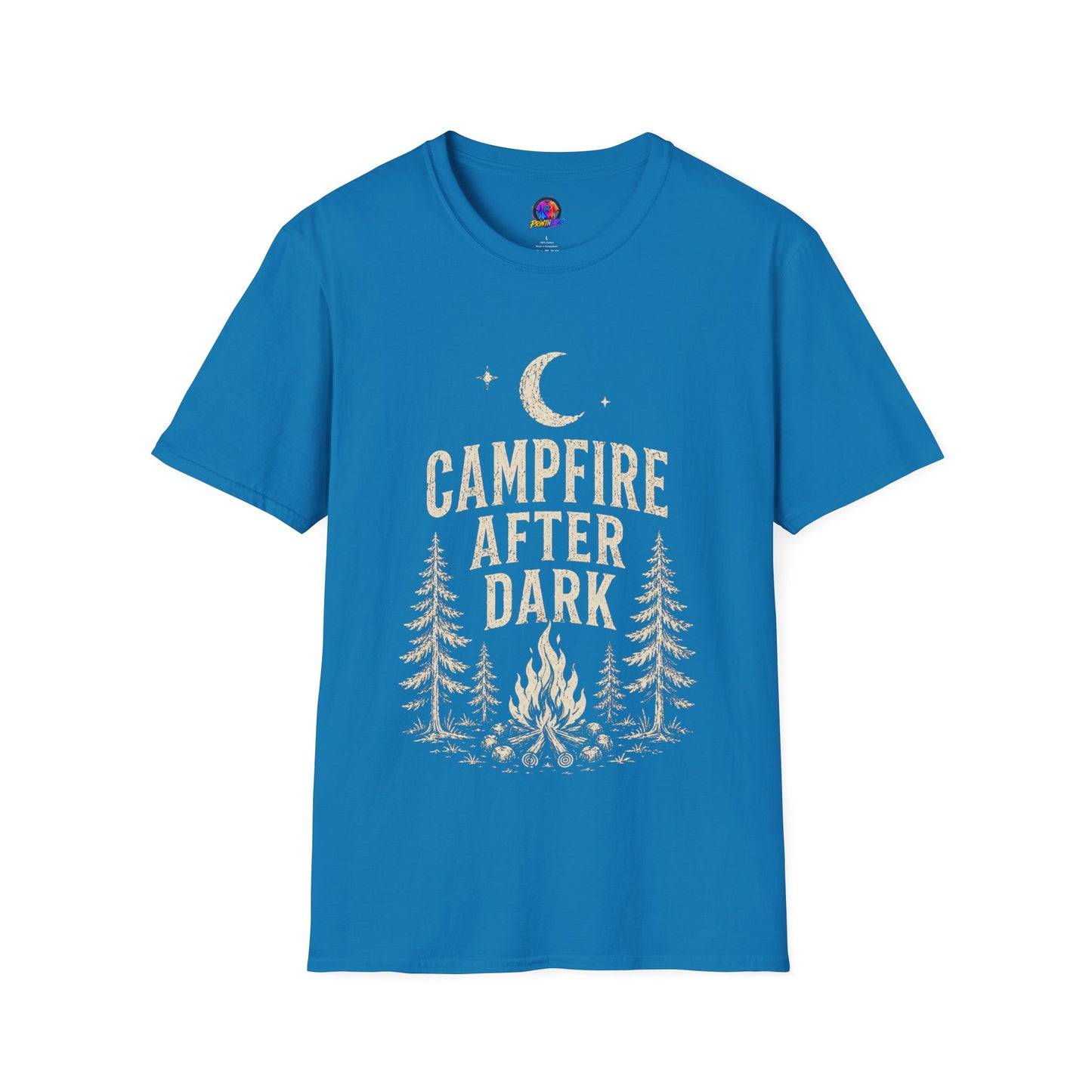 Campfire After Dark T-Shirt — Vintage Moon & Pine Camping Tee