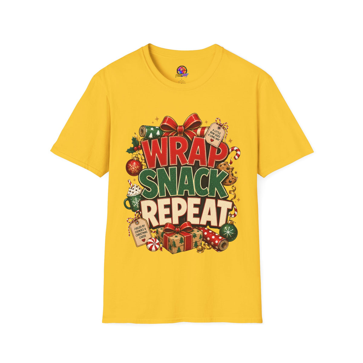T-Shirt — "Wrap Snack Repeat" Christmas Graphic Tee