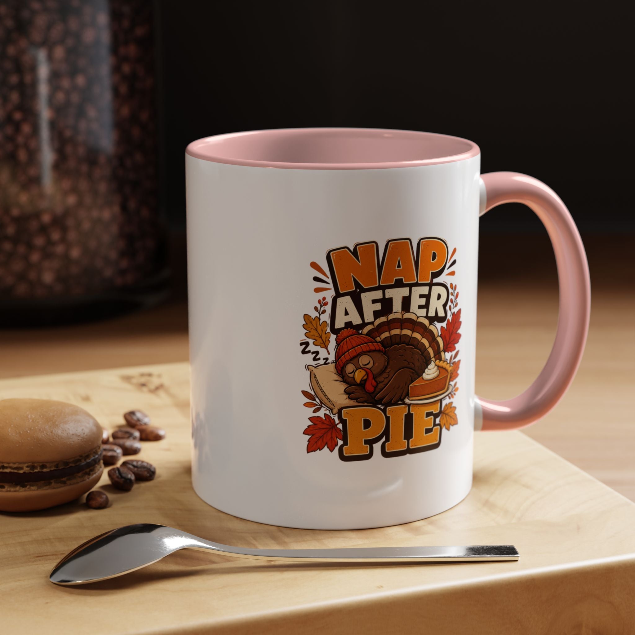 Thanksgiving Mug Nap After Pie Coffee Mug — Thanksgiving Turkey & Fall Leaves  Accent Mug