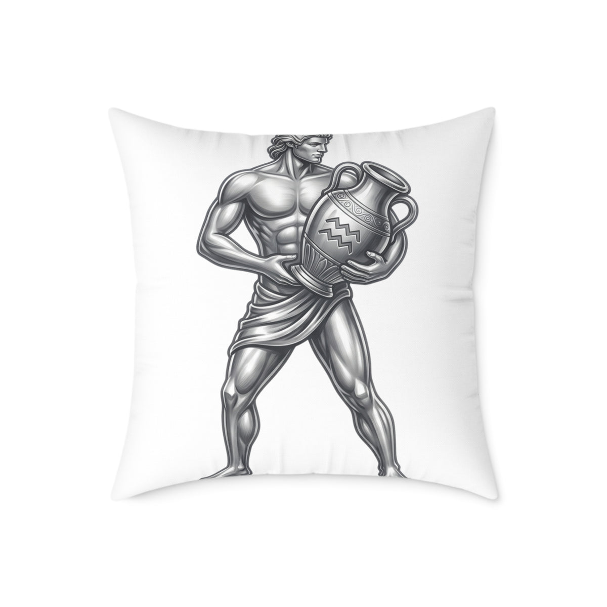 Aquarius Zodiac Pillow — Silver Water-Bearer Decorative Square Throw Pillow