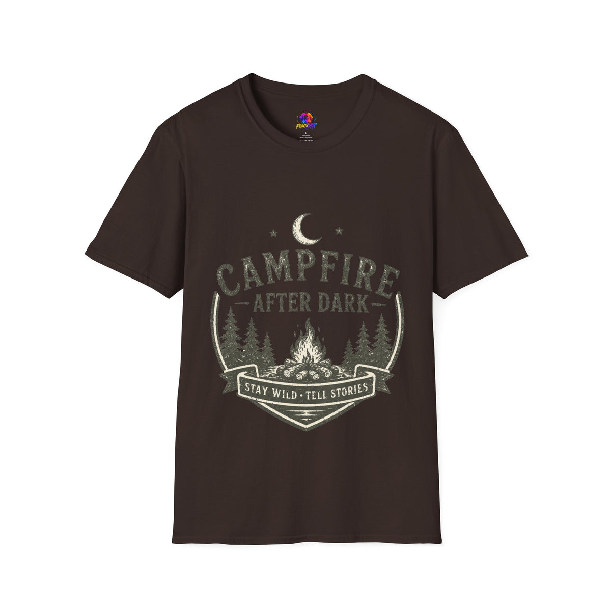 Campfire T-Shirt — "Campfire After Dark" Moonlit Camping Graphic