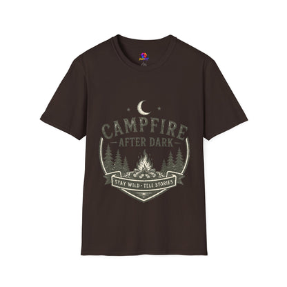 Campfire T-Shirt — "Campfire After Dark" Moonlit Camping Graphic