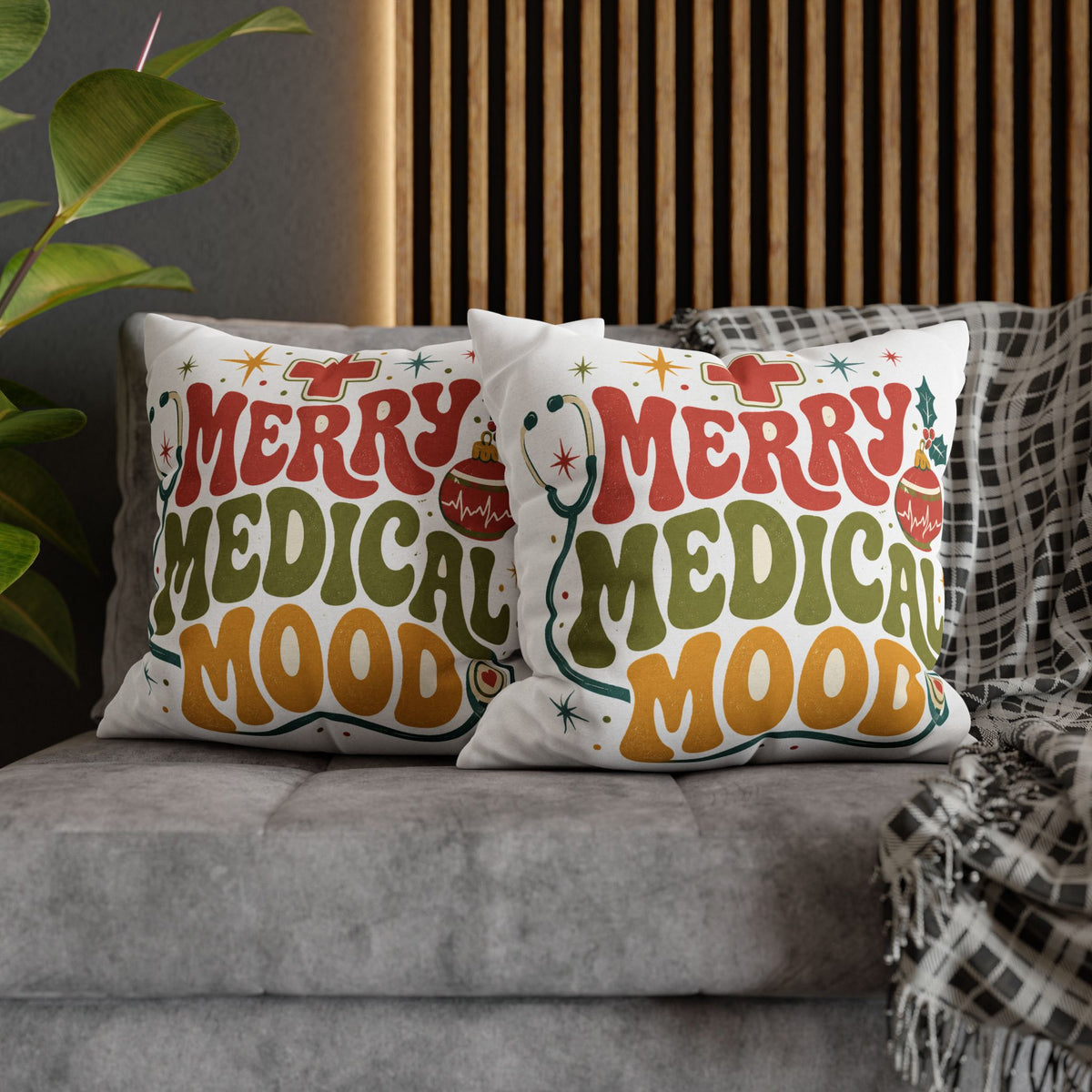 Merry Medical Mood Pillowcase Modern Day Christmas  - Festive Nurse & Doctor Holiday Throw Pillowcase
