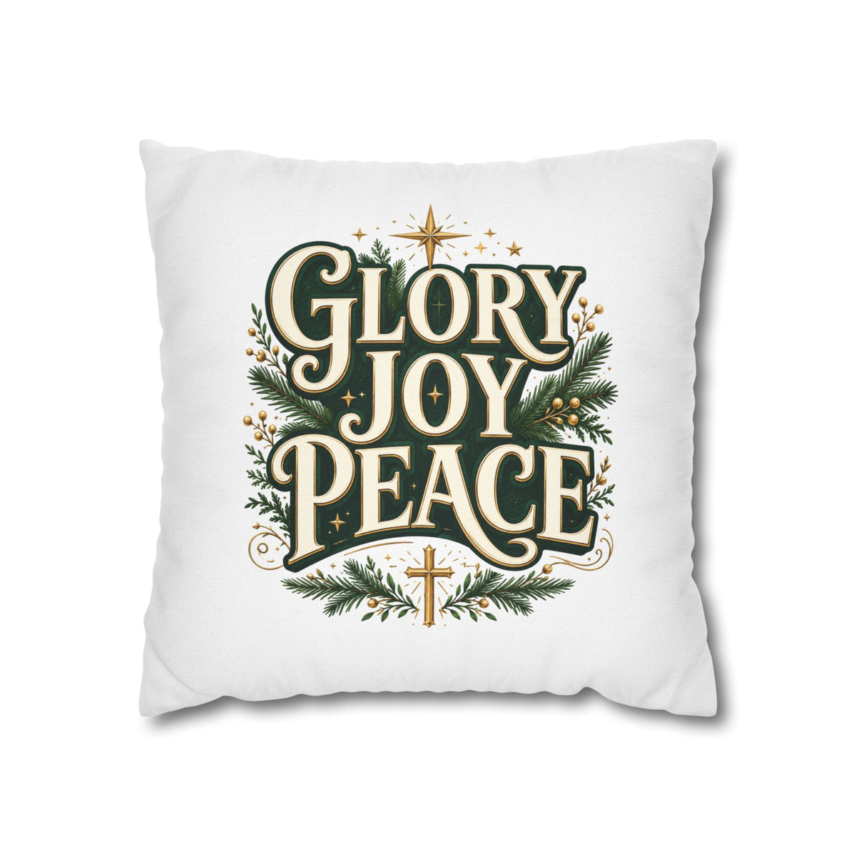 Christmas Pillowcase — "Glory Joy Peace" Decorative Holiday Throw Pillow Cover