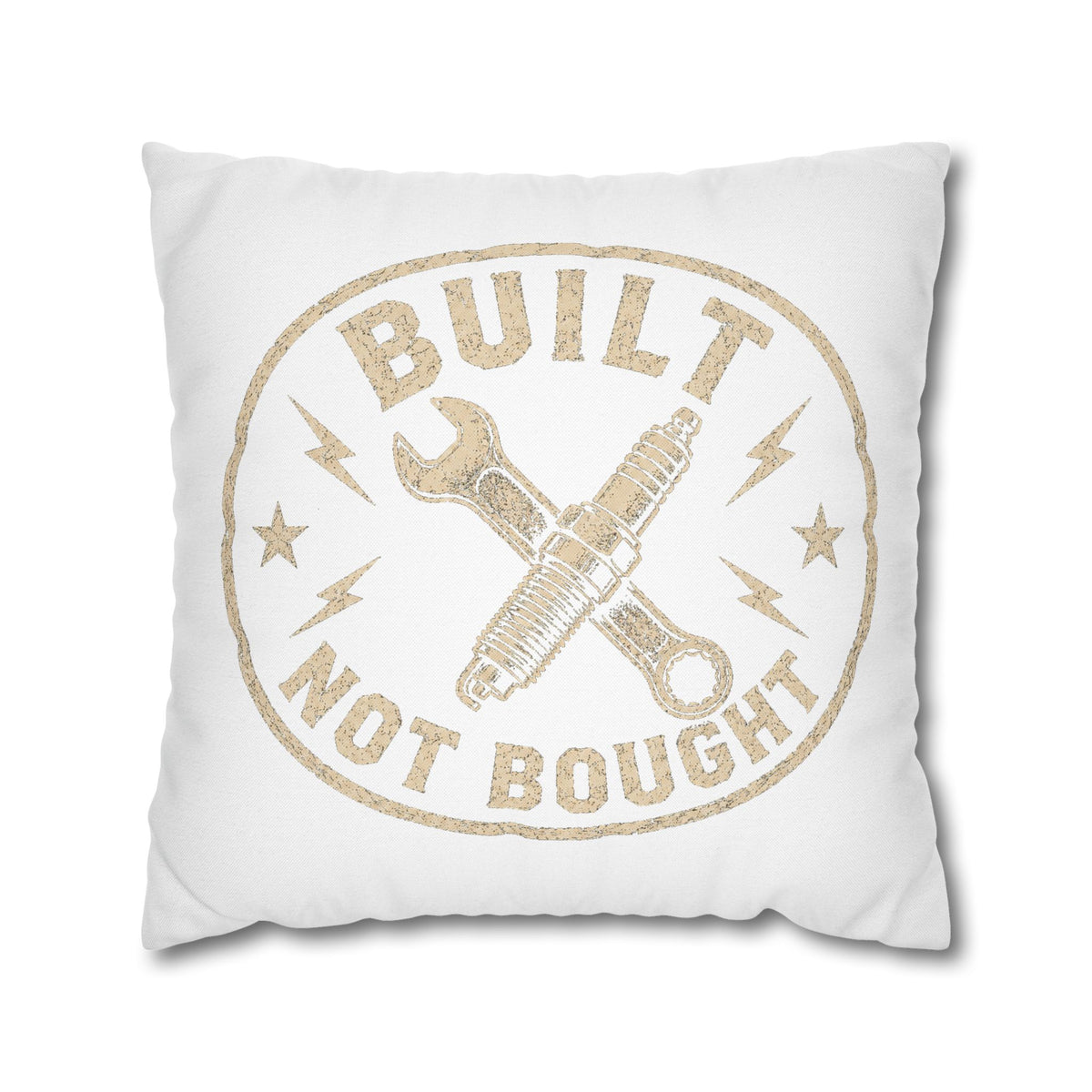 Built Not Bought Decorative Pillowcase Milo Bailey Dog Dad Mom — Mechanic Tool Wrench Spark Plug Graphic