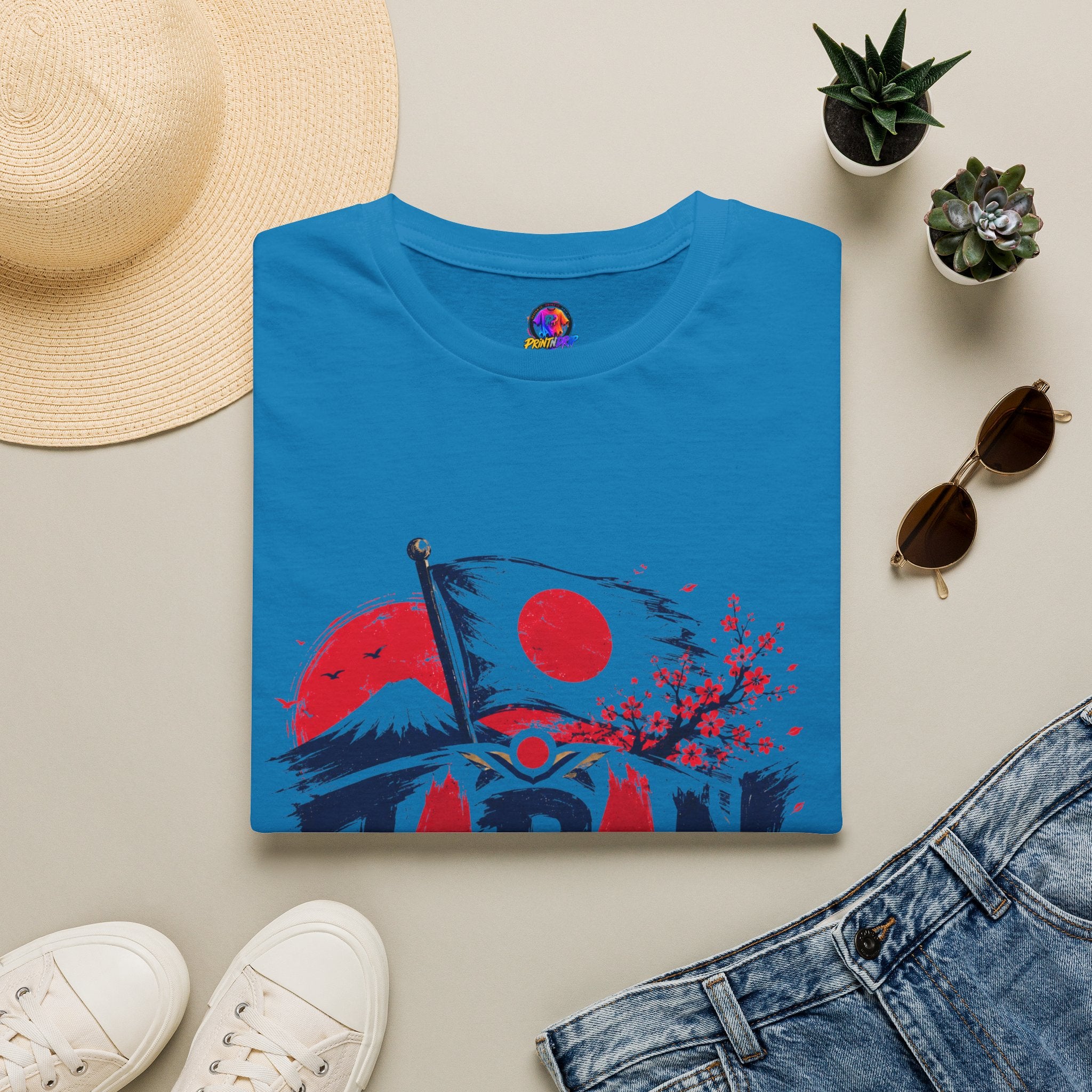 Japan Soccer T-Shirt — Japanese Flag & Cherry Blossom Football Graphic