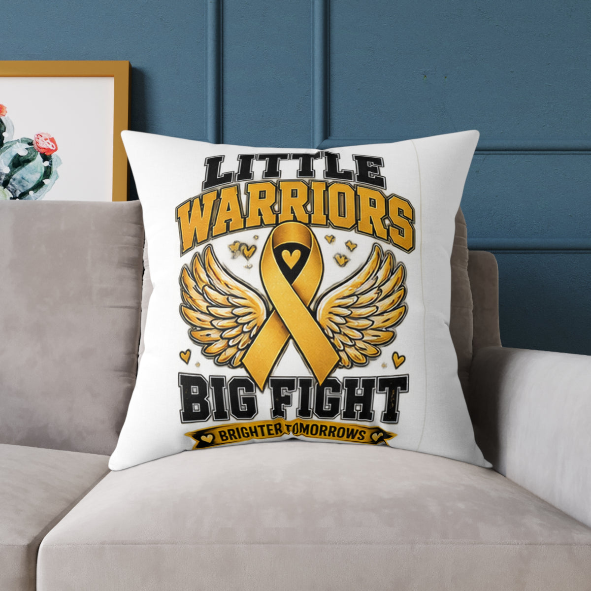 Child Cancer Awareness Pillow – "Little Warriors Big Fight" Square Throw Pillow