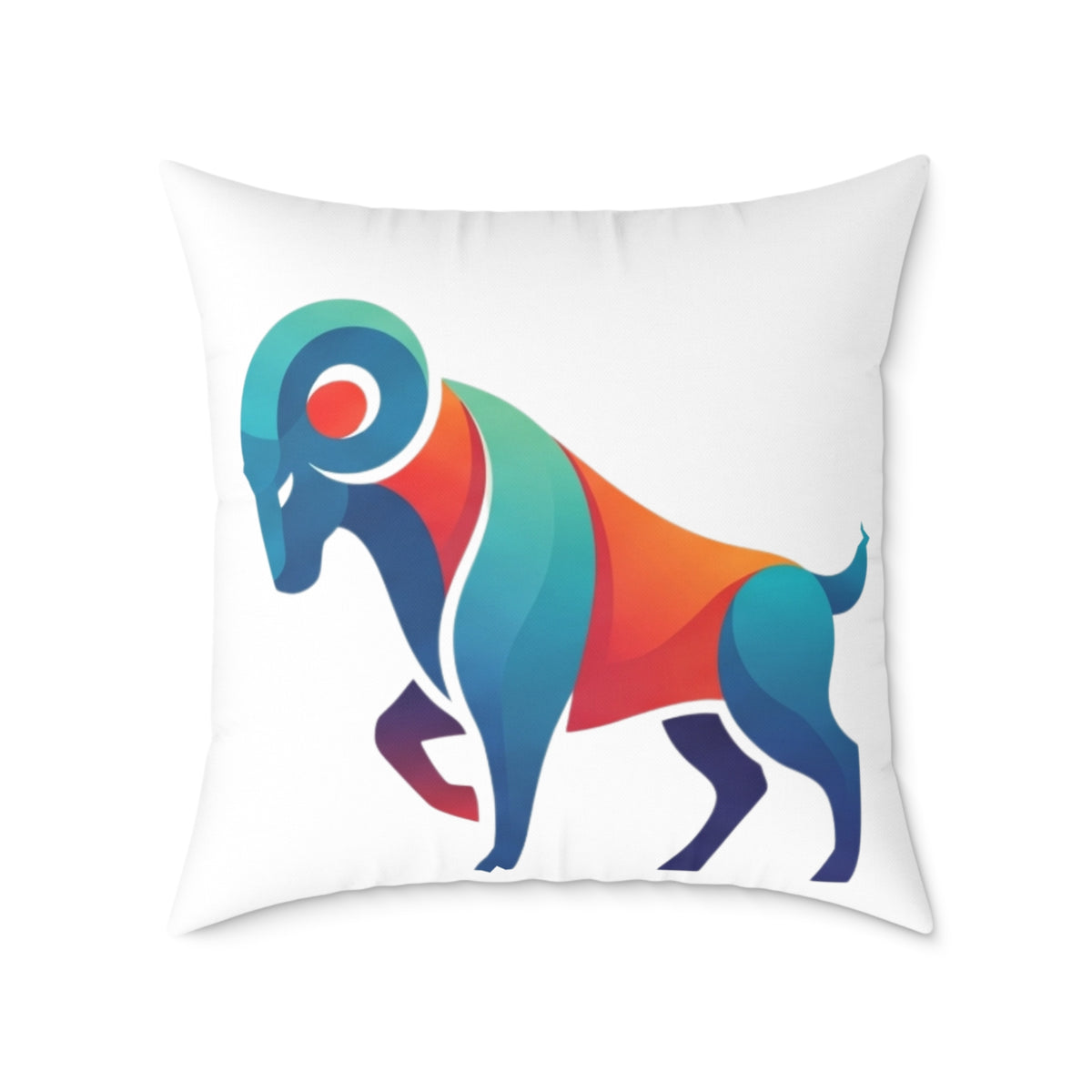 Aries Zodiac Ram Throw Pillow - Colorful Geometric Ram Accent Cushion for Living Room & Nursery