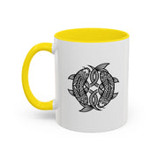 Pisces Zodiac Turtle Mandala Accent Coffee Mug – Black Interior & Handle, Intricate Tribal Sea Turtle Design