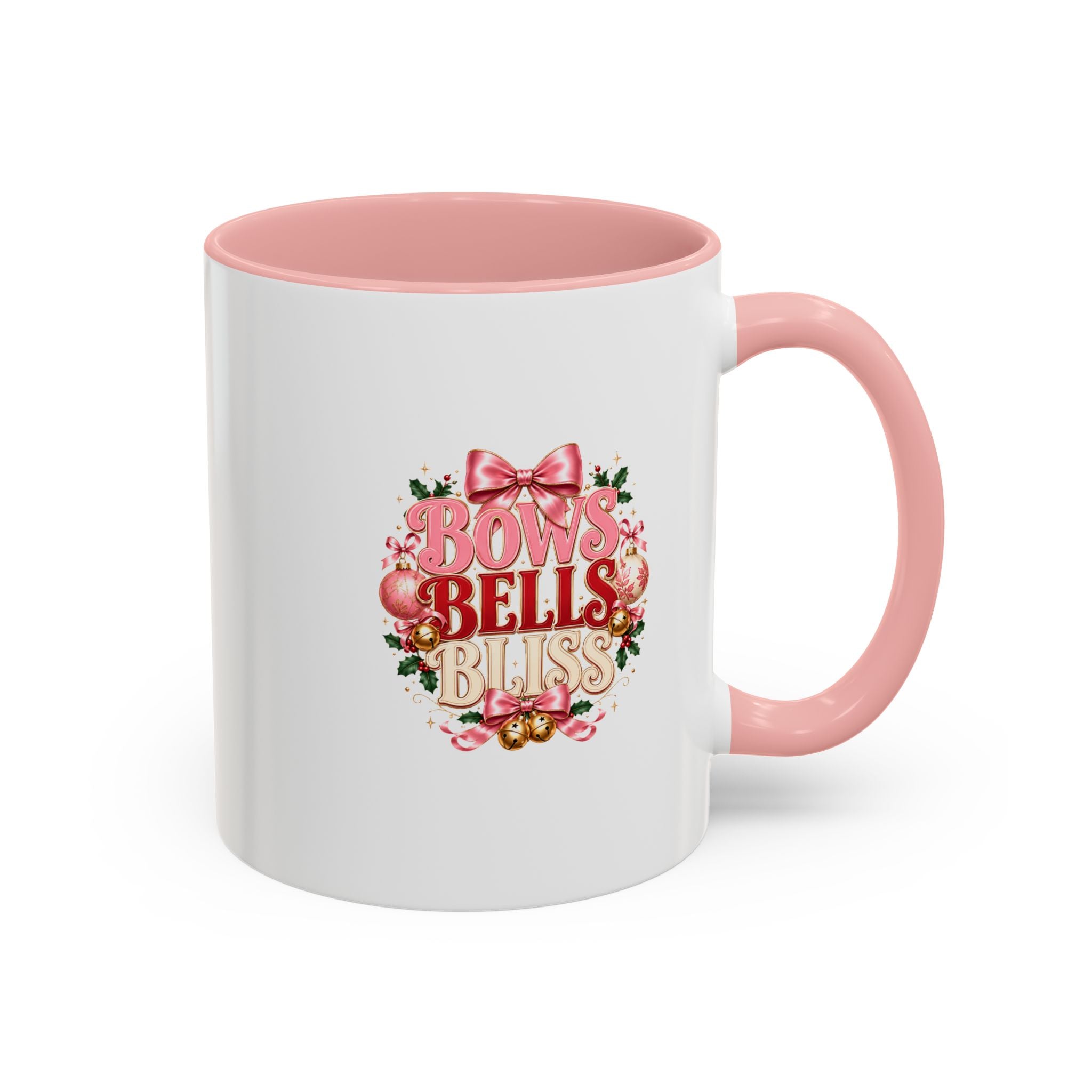 Bows Bells Bliss Holiday Accent Coffee Mug — Festive Pink Christmas Design