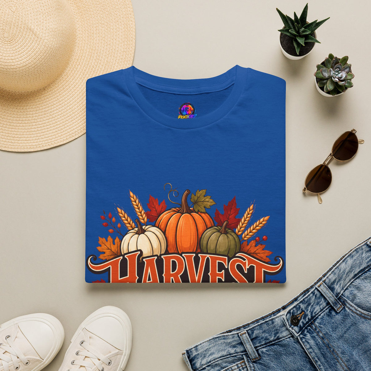 Thanksgiving T-Shirt Harvest Blessings T-Shirt — Fall Pumpkin Harvest Graphic Tee for Thanksgiving