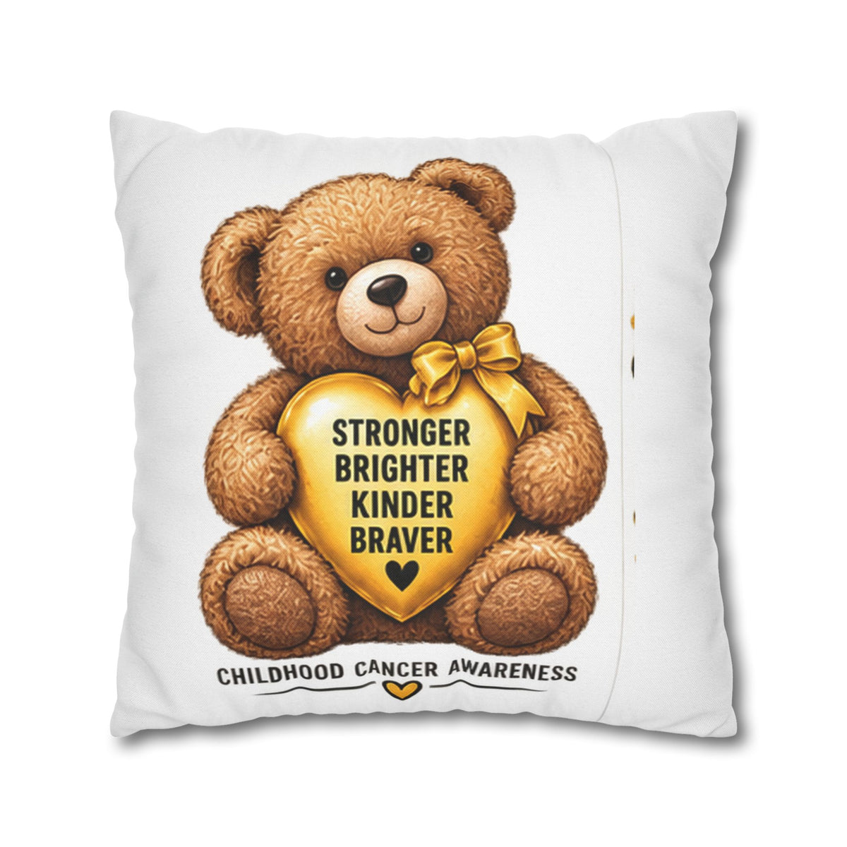 Childhood Cancer Awareness Bear Square Pillowcase – Stronger Brighter Kinder Braver