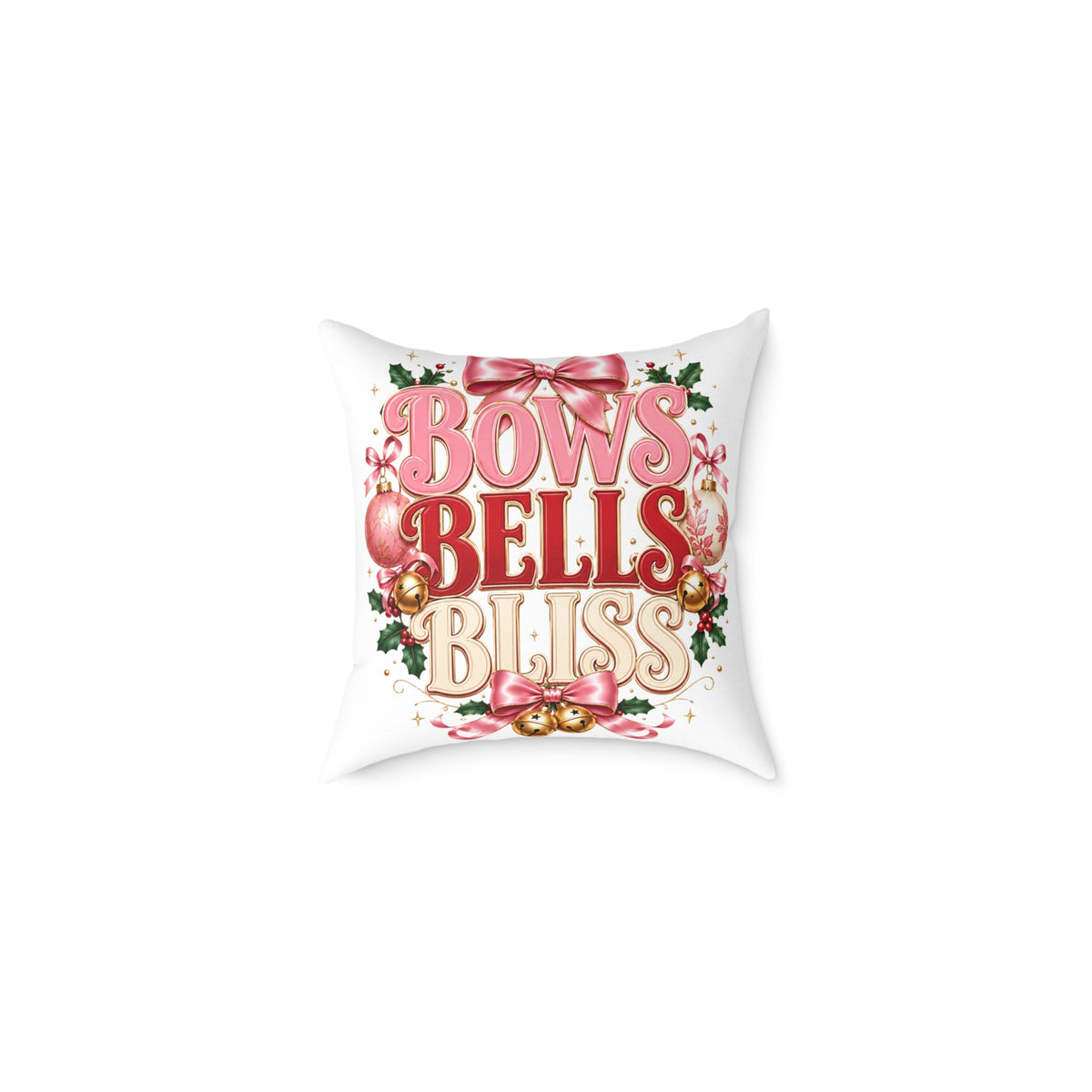 Bows Bells Bliss Christmas Square Poly Canvas Pillow