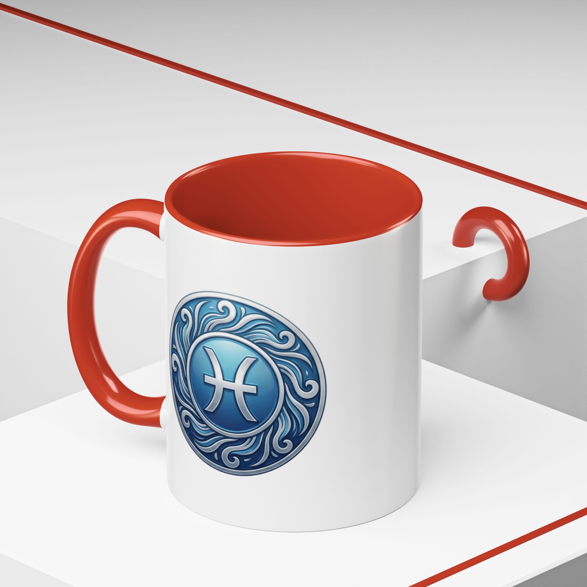 Pisces Zodiac Coffee Mug — Blue Astrological Symbol Accent Mug