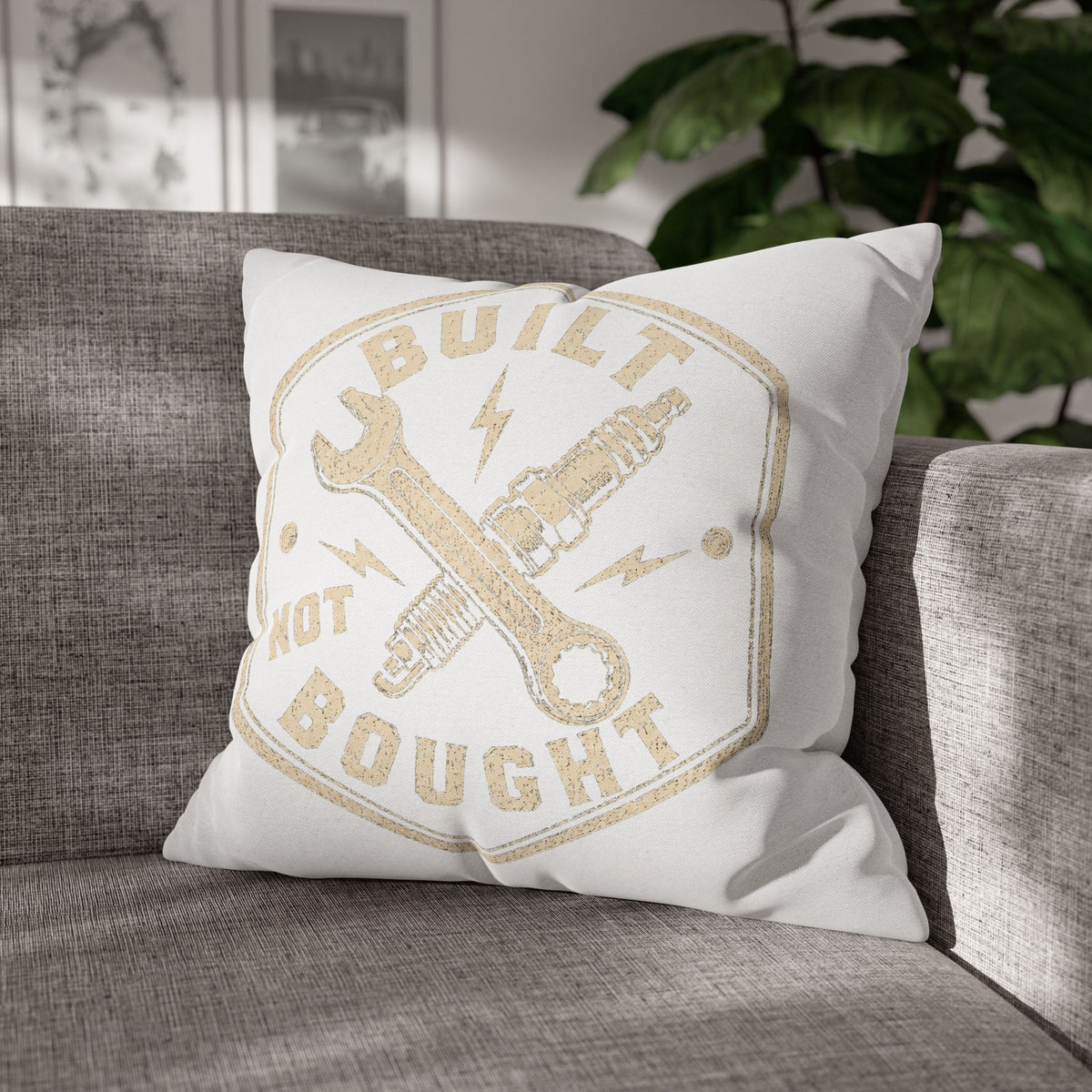 Built Not Bought Decorative Pillowcase –Milo Bailey Dog Dad Mom  Mechanic Wrench & Spark Plug Accent Cushion Cover
