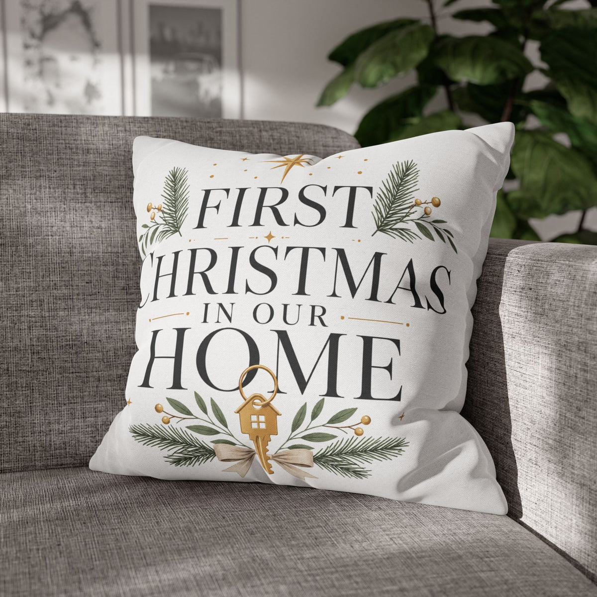First Christmas In Our Home Pillowcase — Holiday Decorative Throw Pillow Cover