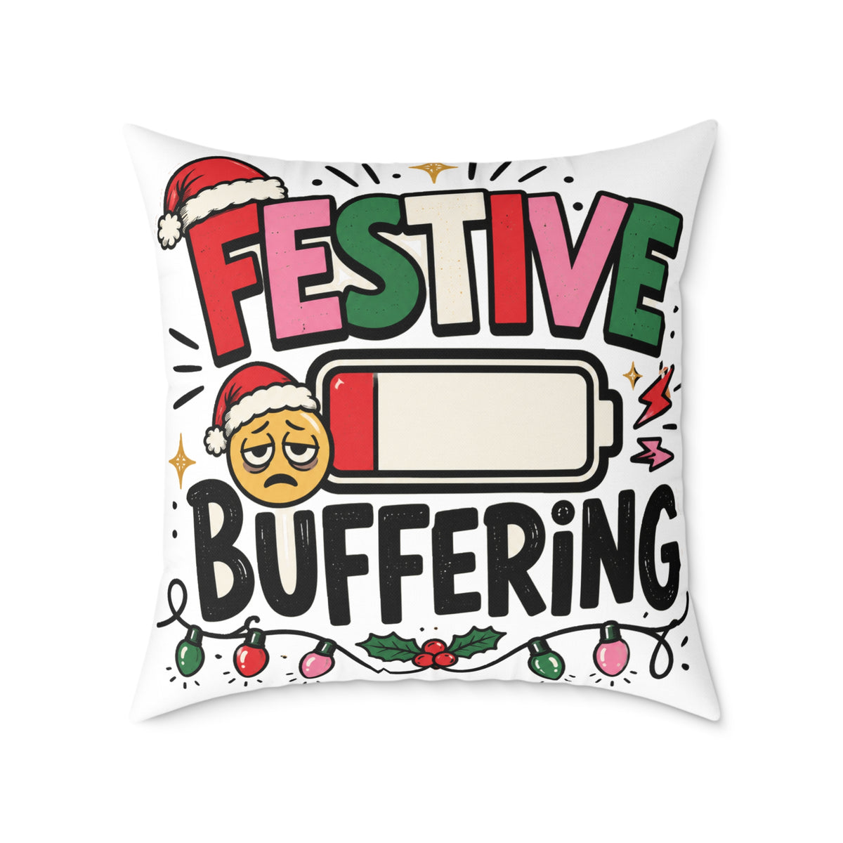Festive Buffering Modern Day Christmas Square Poly Canvas Pillow