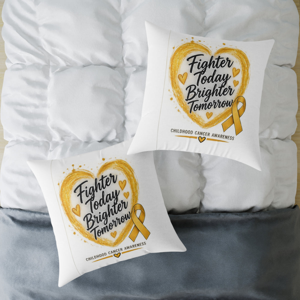 Childhood Cancer Awareness Pillow — "Fighter Today Brighter Tomorrow" Square Throw Pillow
