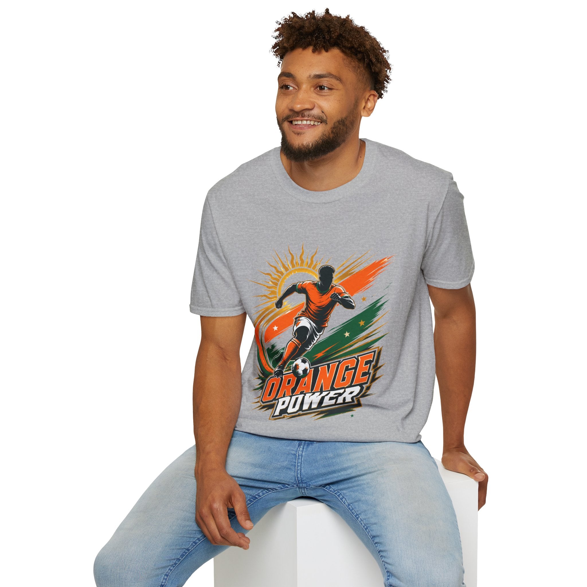 Côte d'Ivoire Orange Power Soccer T-Shirt — Dynamic Player Graphic Tee