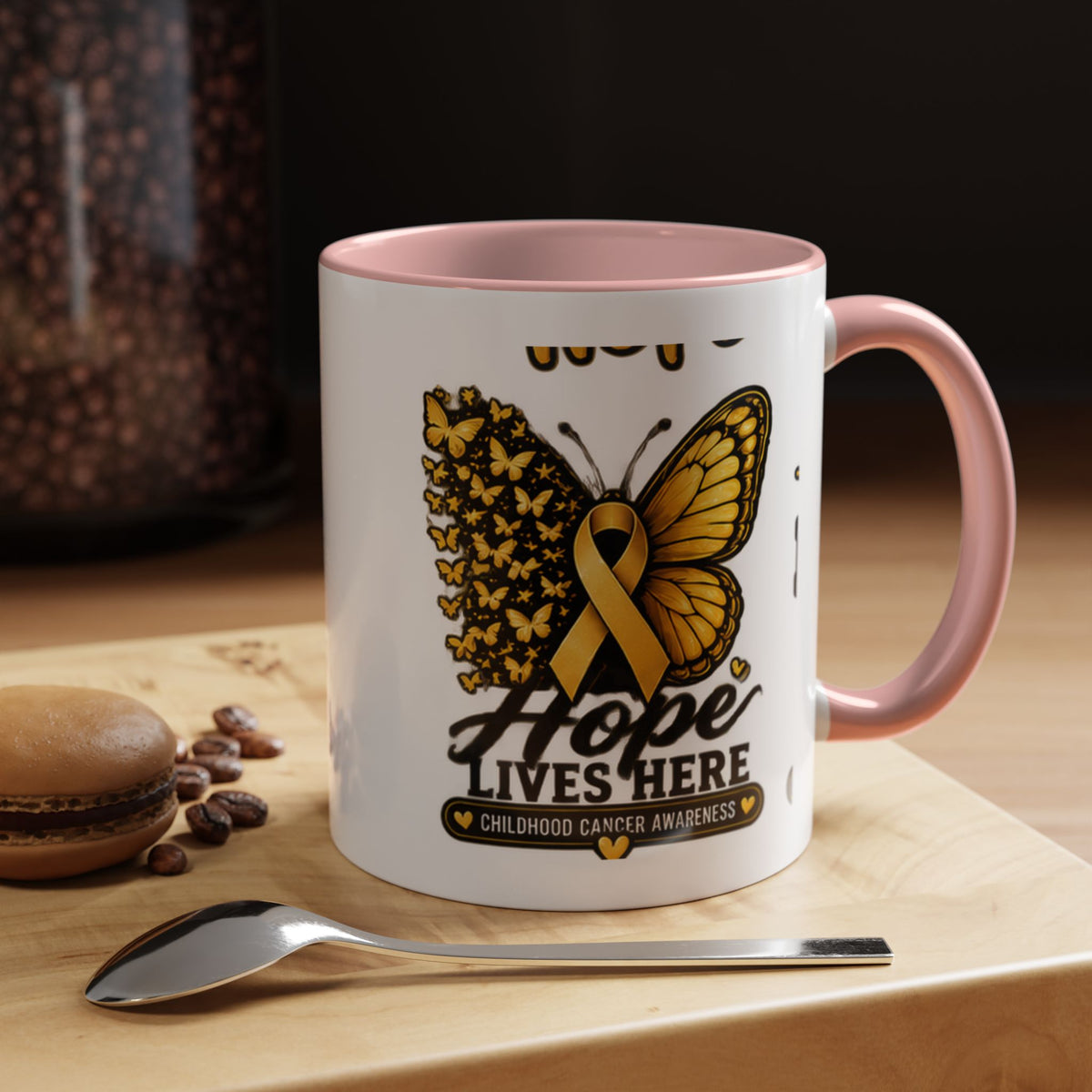 Children’s Cancer Awareness Accent Coffee Mug — "Hope Lives Here" (11/15oz)