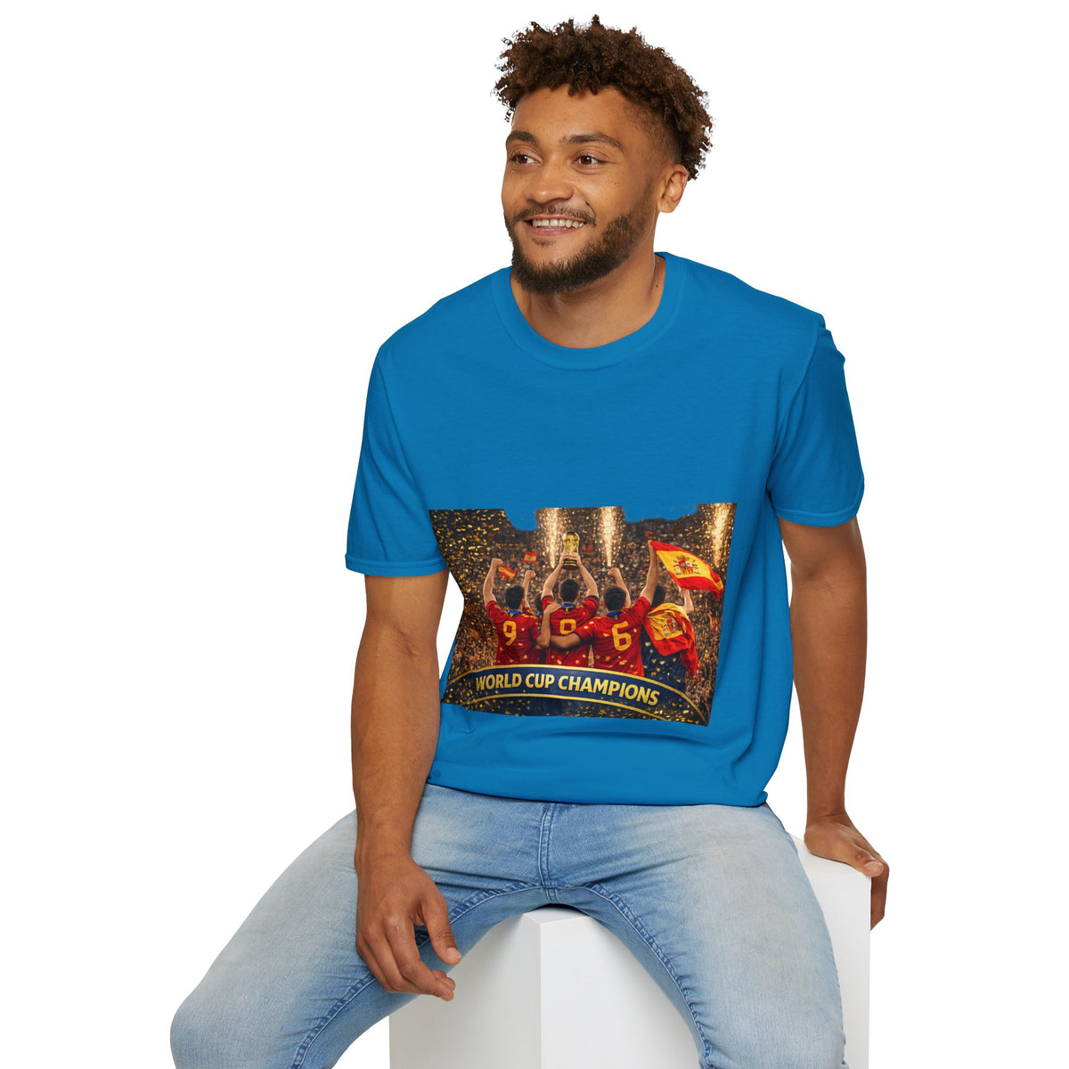 Spain World Cup Champions T‑Shirt — Soccer Trophy Celebration Tee