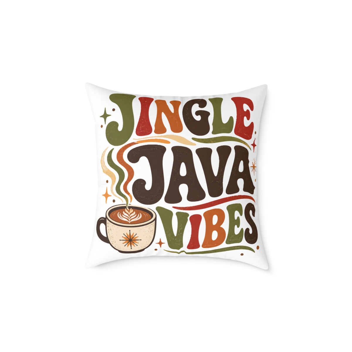 Christmas Square Pillow — "Jingle Java Vibes" Coffee Holiday Decorative Cushion