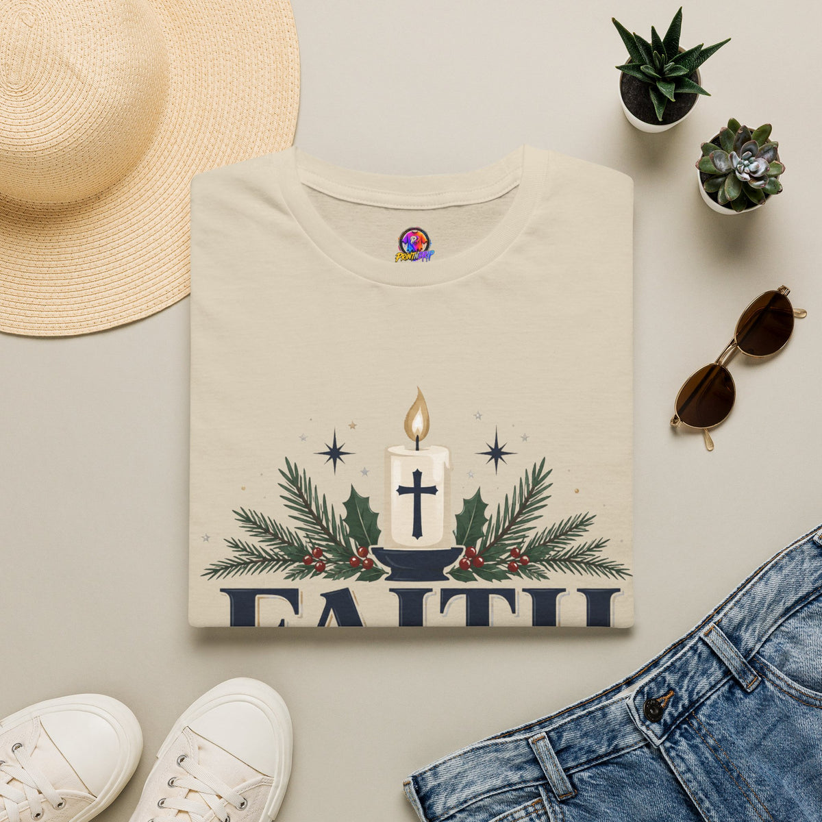 Christmas Faith T-Shirt — "Faith, Family, Christmas" Religious Holiday Tee