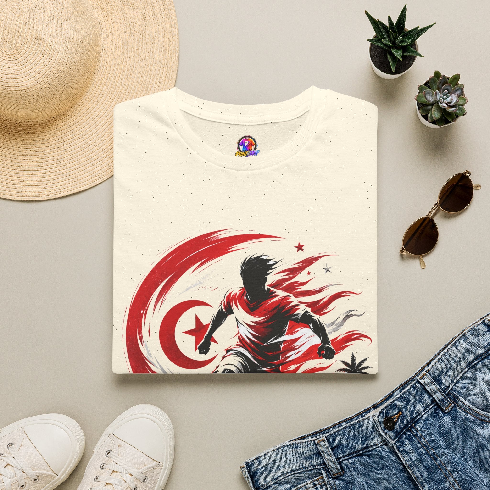 Tunisia Carthage Fire Soccer T-Shirt — Red Crescent Football Fan Tee