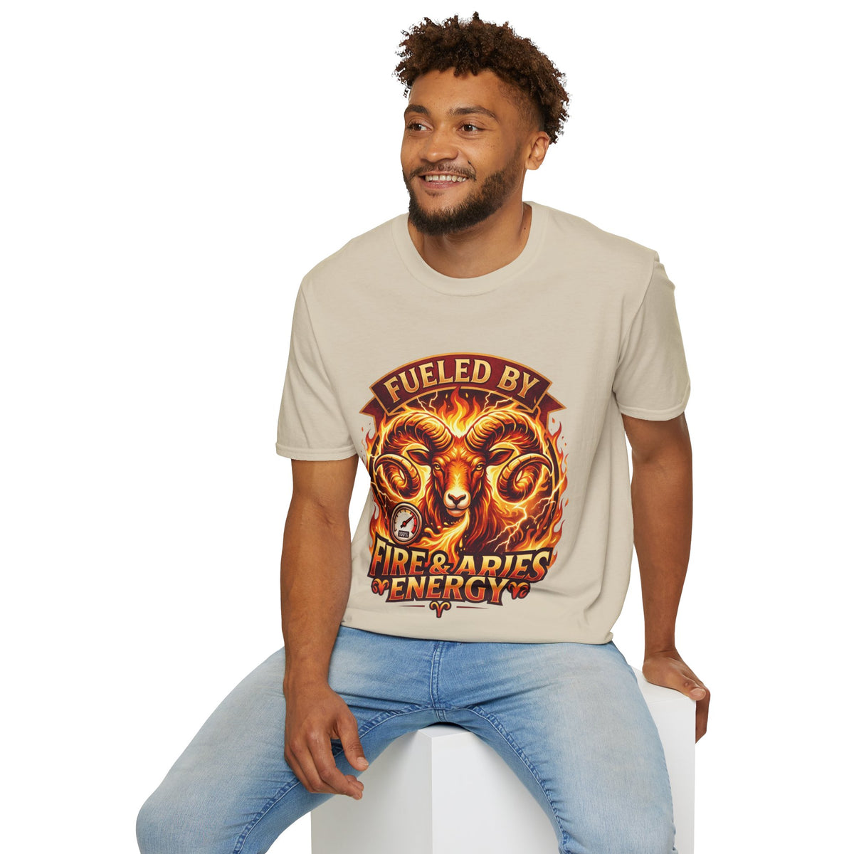 Aries Zodiac Fueled By Fire & Aries Energy T-Shirt — Zodiac Ram Graphic Tee