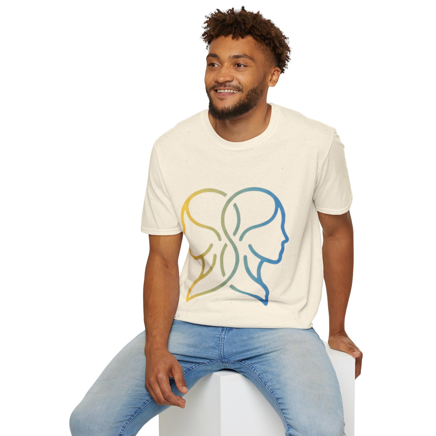 Twin Profile Line Art T‑Shirt — Gradient Sisterhood Outline Tee