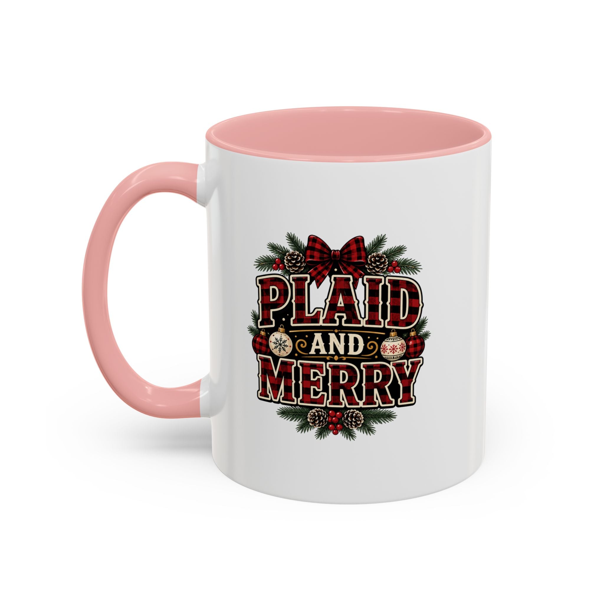 Plaid and Merry Accent Coffee Mug — Festive Buffalo Check Christmas Mug
