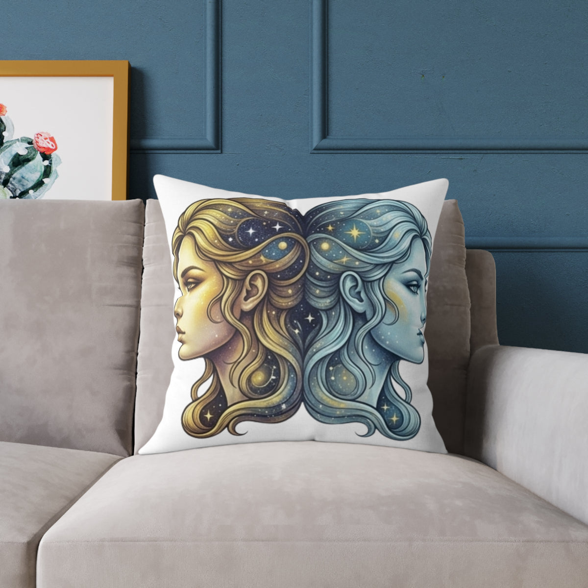Zodiac Gemini Double-Face Art Pillow — Celestial Sun & Moon Decorative Throw Pillow