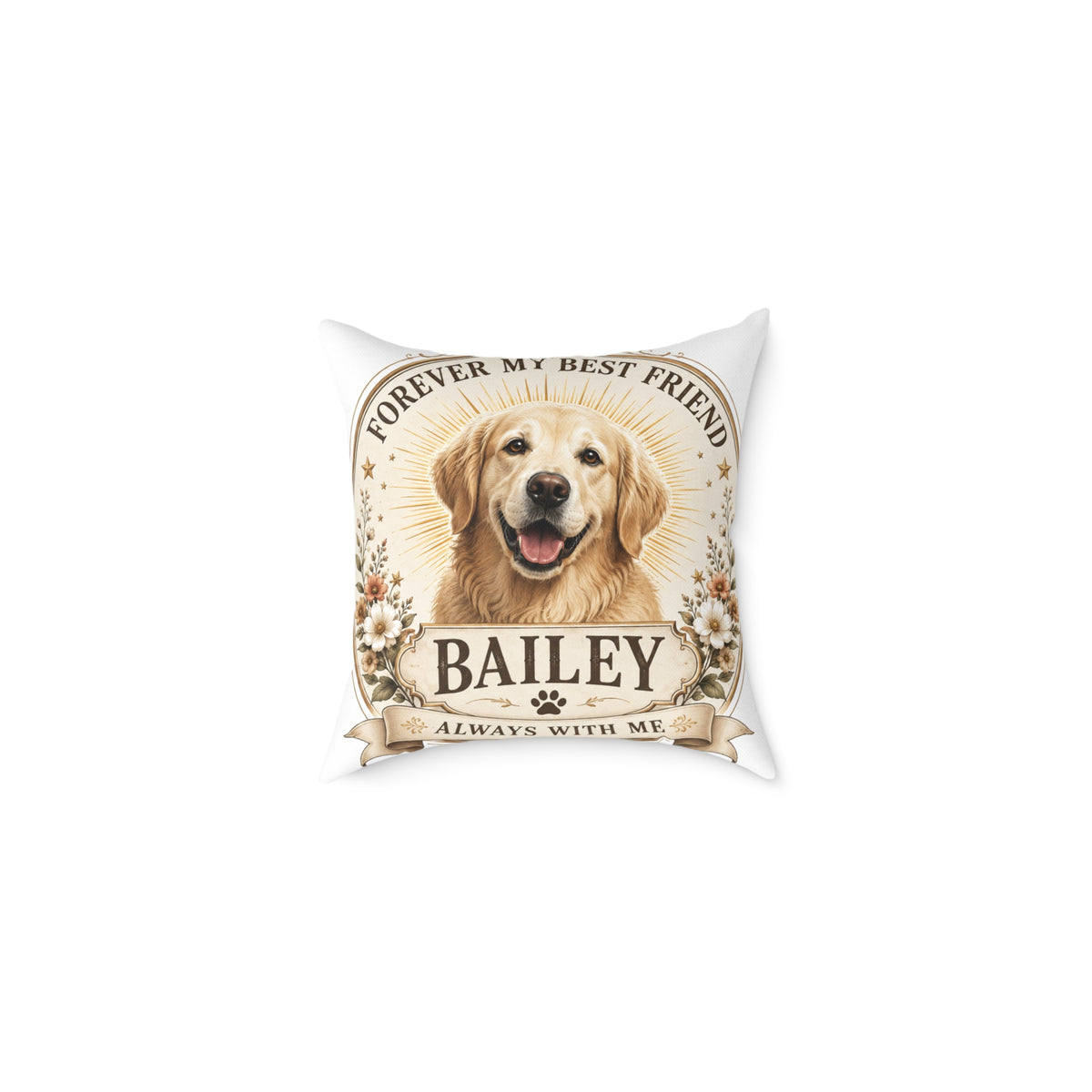 Personalized Dog Pillow Milo Bailey Dog Dad Mom - "Forever My Best Friend" Custom Pet Name Golden Retriever Throw Pillow