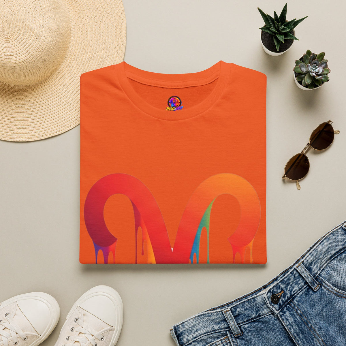 Aries Rainbow Drip T-Shirt — Colorful Dripping Zodiac Graphic Tee