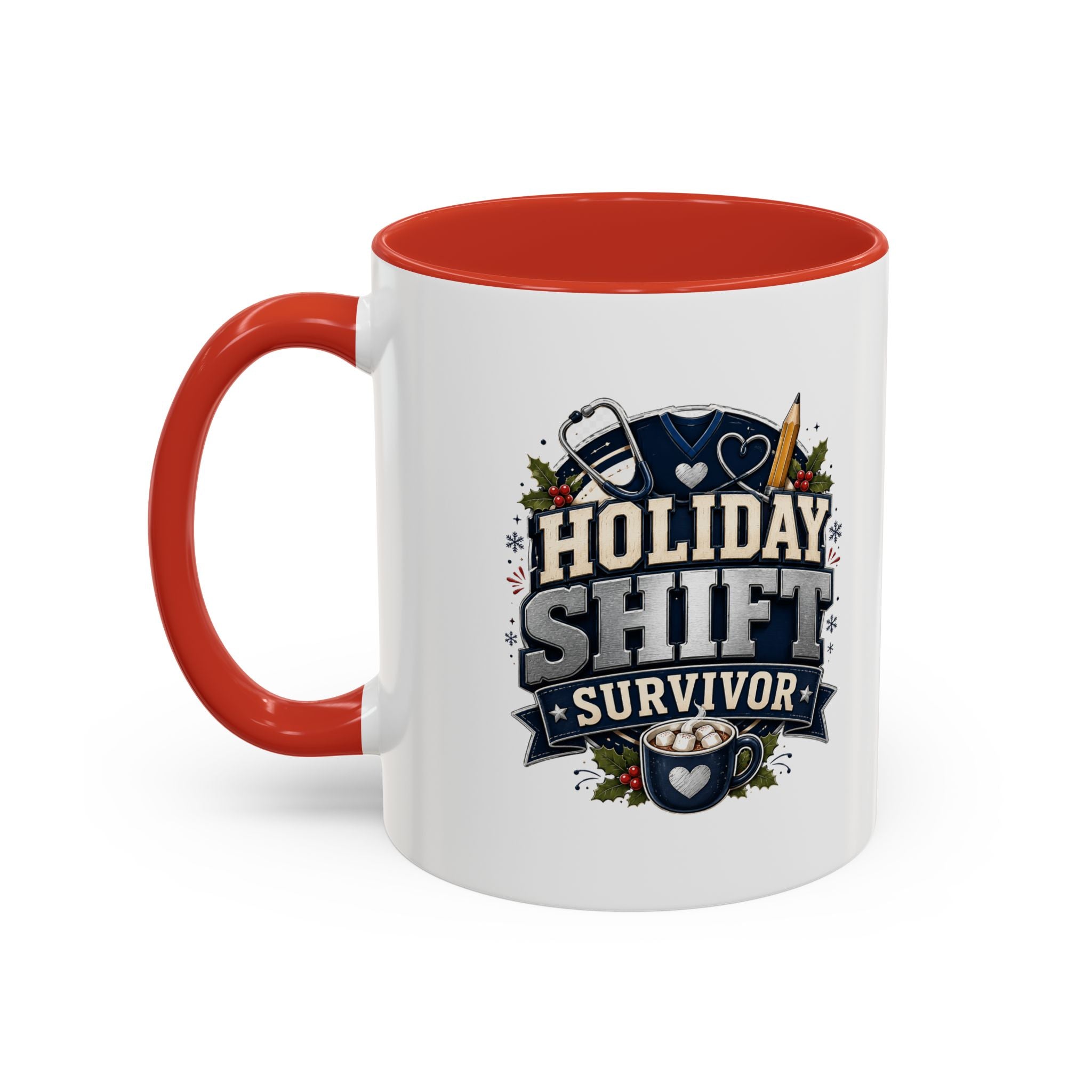 Modern Day Christmas Holiday Shift Survivor Accent Coffee Mug – Nurse & Healthcare Worker Gift