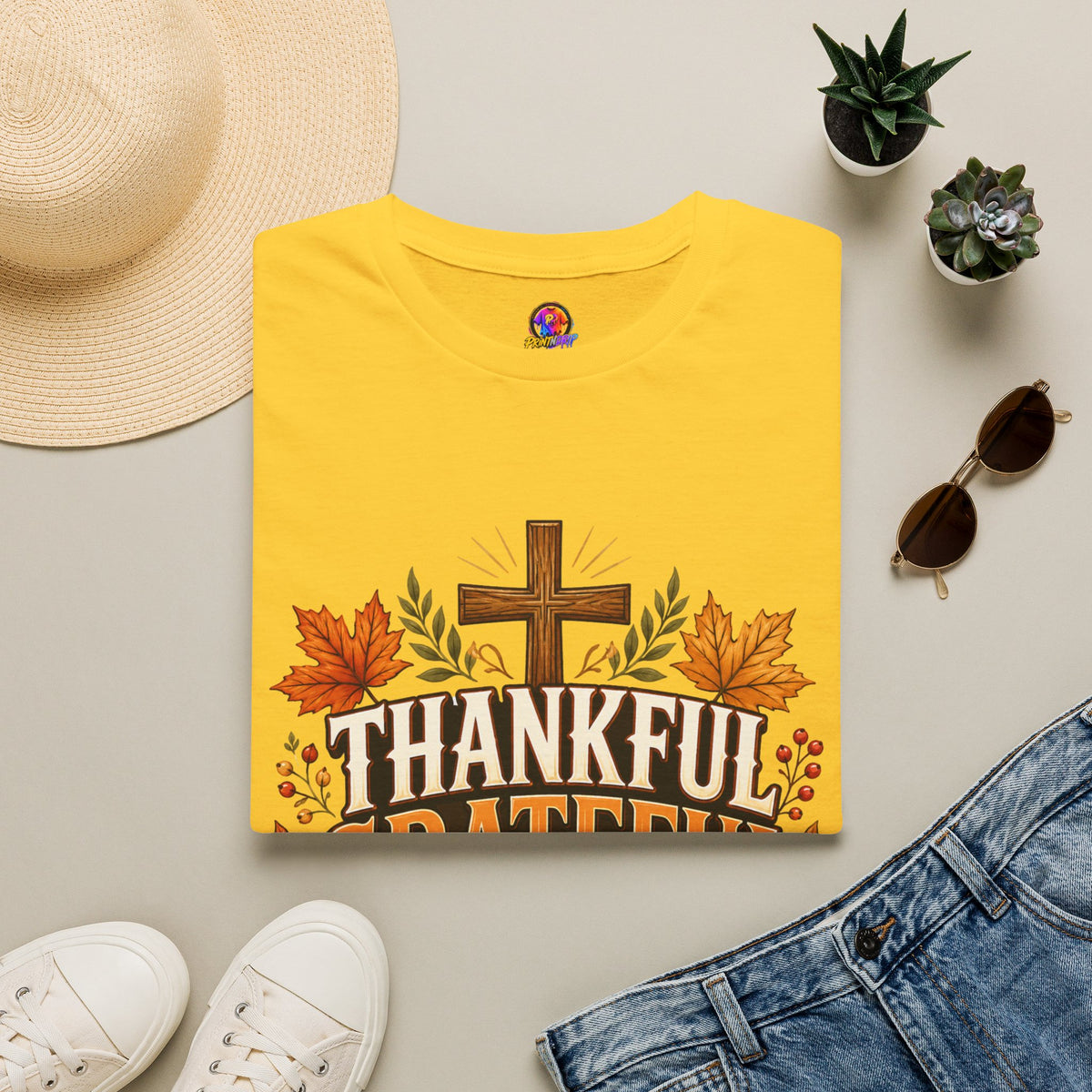 Thanksgiving T-Shirt Thankful Grateful Blessed T-Shirt — Fall Thanksgiving Christian Tee