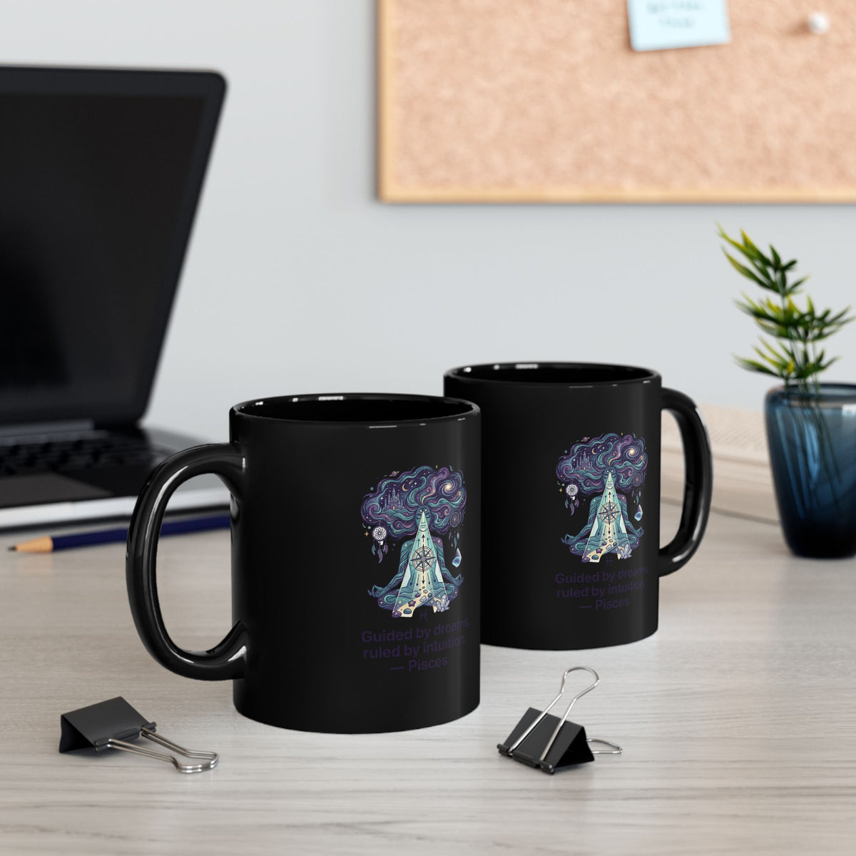 Pisces Zodiac Dreamy Crystal Tea Mug — Guided by Dreams & Intuition Black Coffee Cup