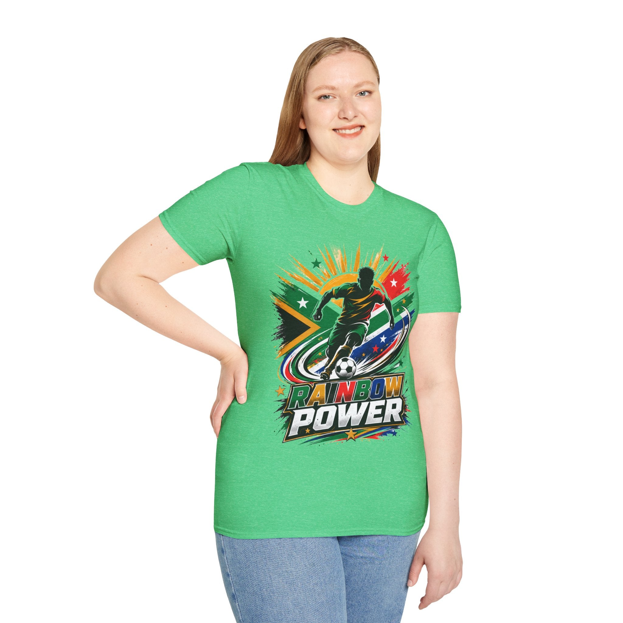 South Africa Soccer Rainbow Power T-Shirt — Colorful Football Player Graphic Tee