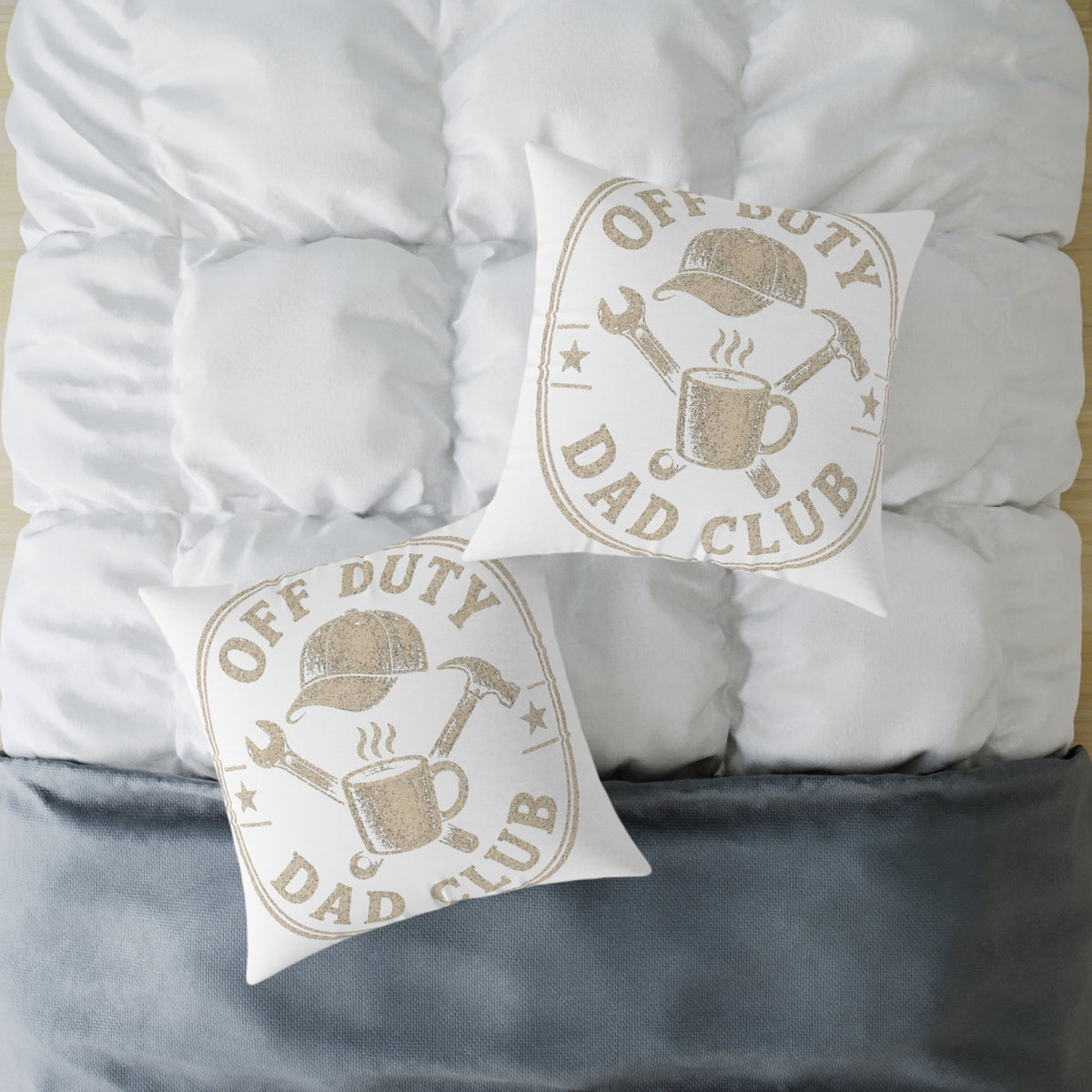 Off Duty Dad Club Pillow  Milo Bailey Dog Dad Mom — Rustic Coffee & Tools Decorative Throw Pillow