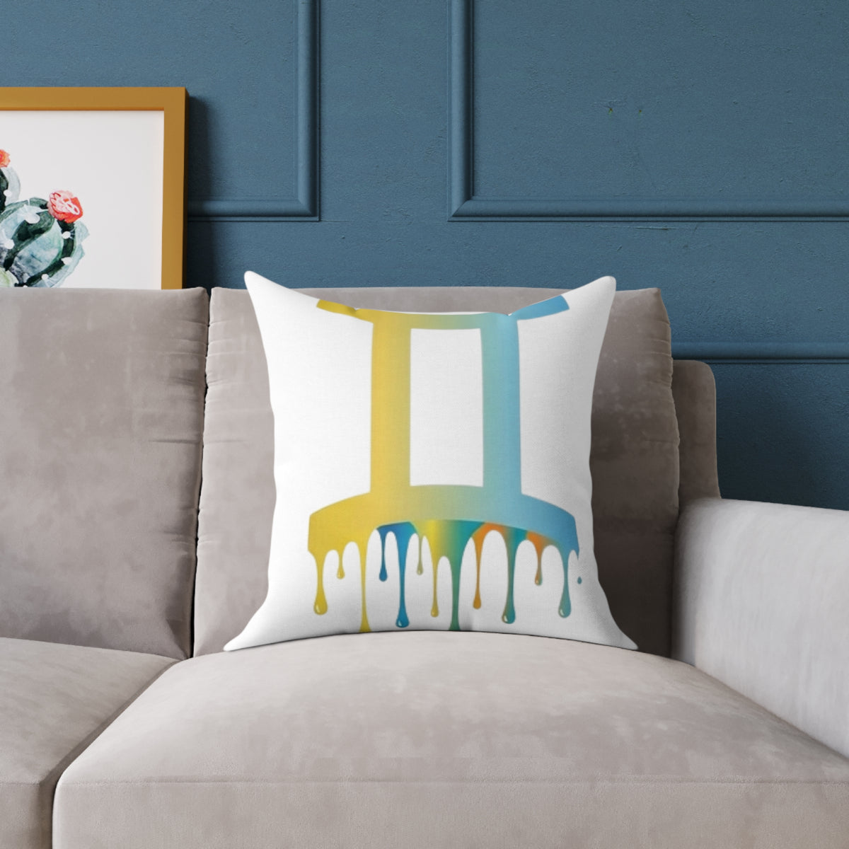 Gemini Zodiac Dripping Astrological Square Poly Canvas Pillow