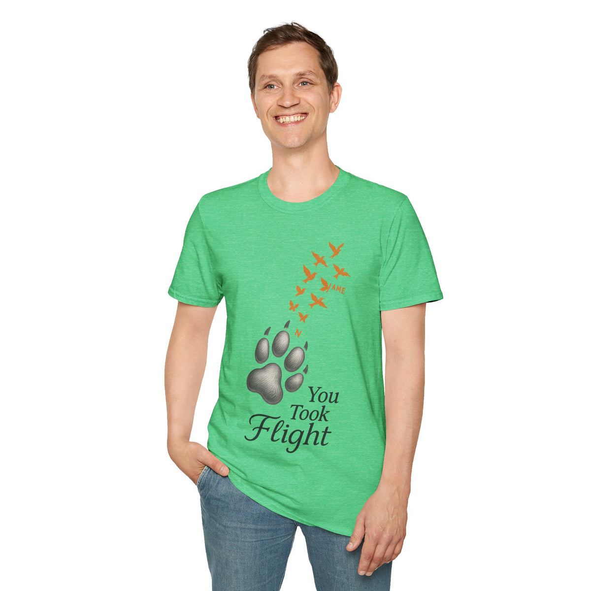 "You Took Flight" Pet Memorial Paw Print Tee - Aesthetic Flying Birds Dog Loss White T-Shirt - Trending Now - September 2026