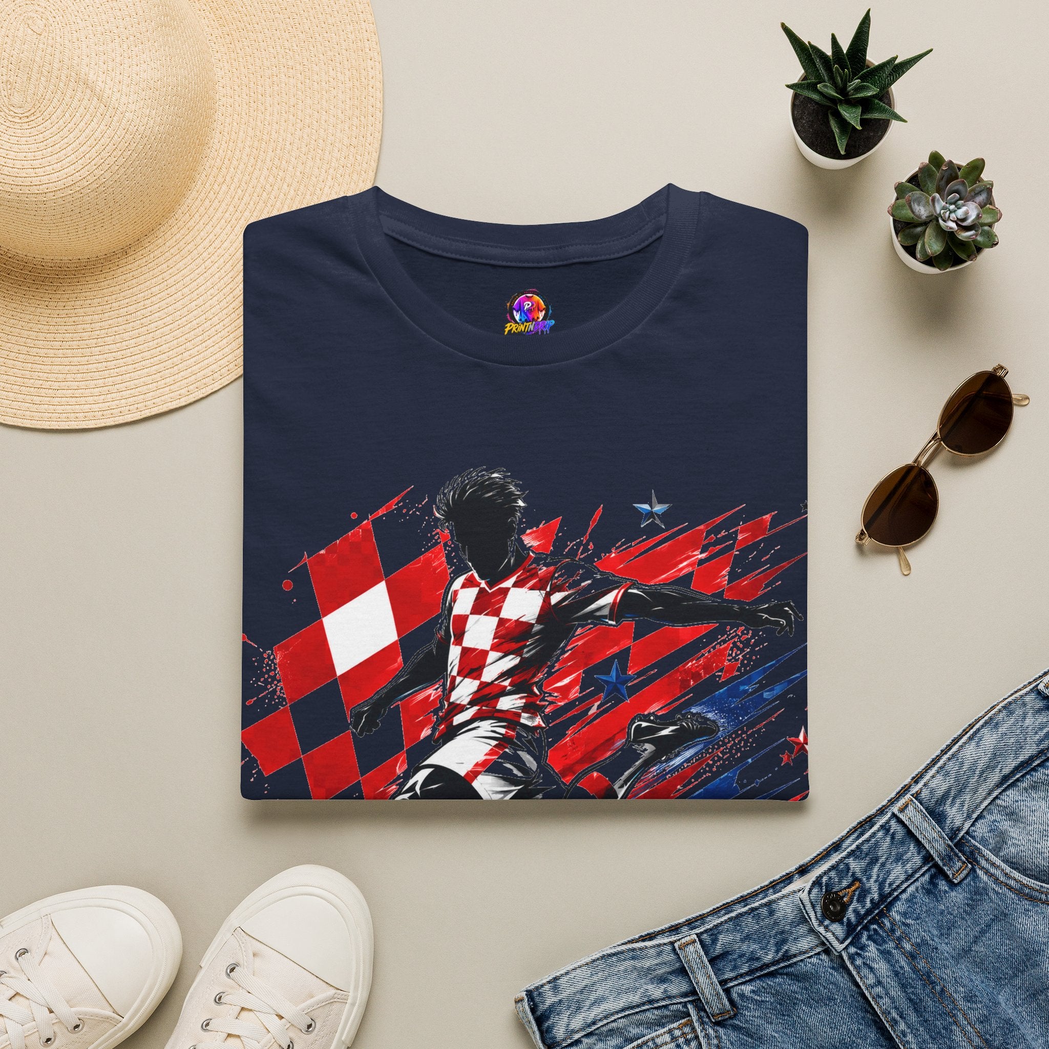 Checkered Glory T-Shirt — Croatia Soccer Fan Tee