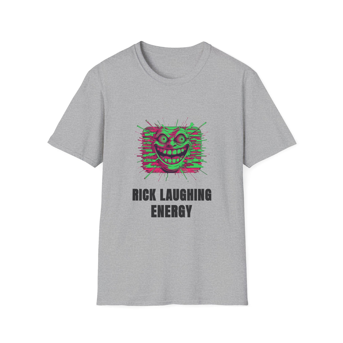 T-Shirt — 'Rick Laughing Energy' Neon Glitch Graphic - Trending Now - August 2026