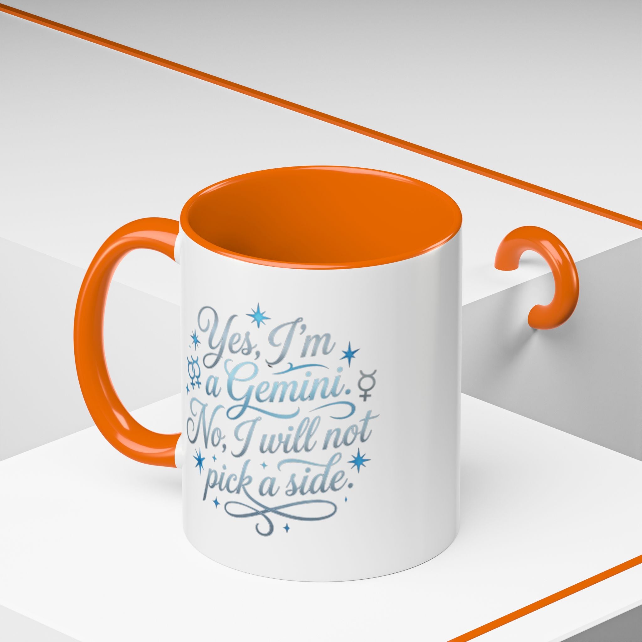 Gemini Zodiac Accent Coffee Mug – “Yes, I’m a Gemini. No, I will not pick a side.” – Astrological Gift