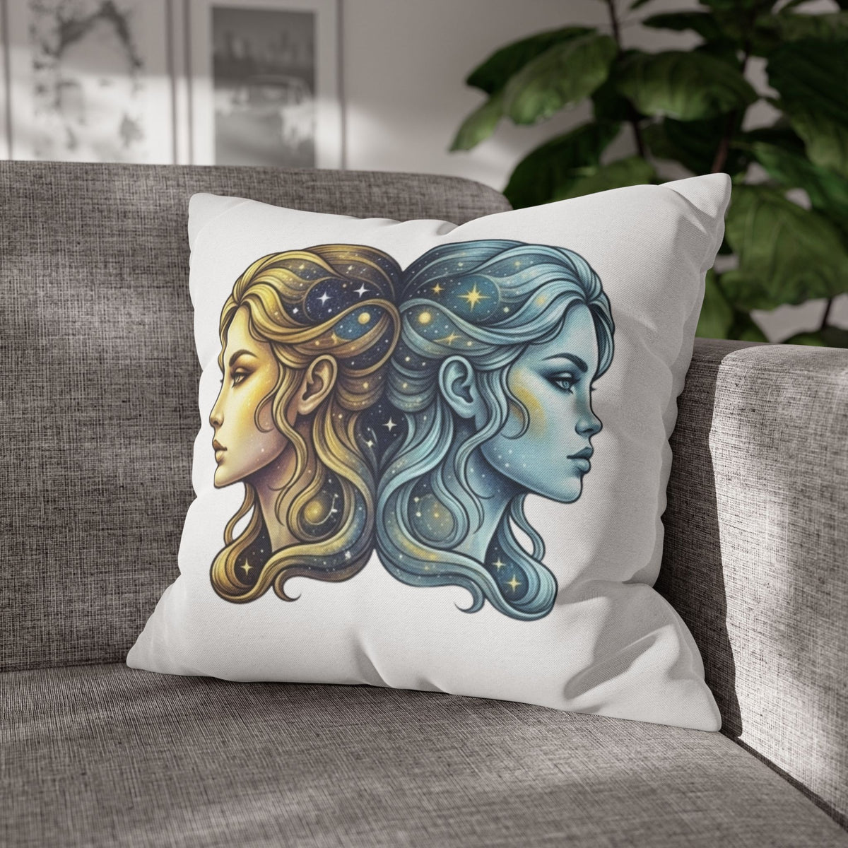 Gemini Moon & Sun Decorative Pillowcase — Zodiac Twins Astrology Throw Pillow Cover