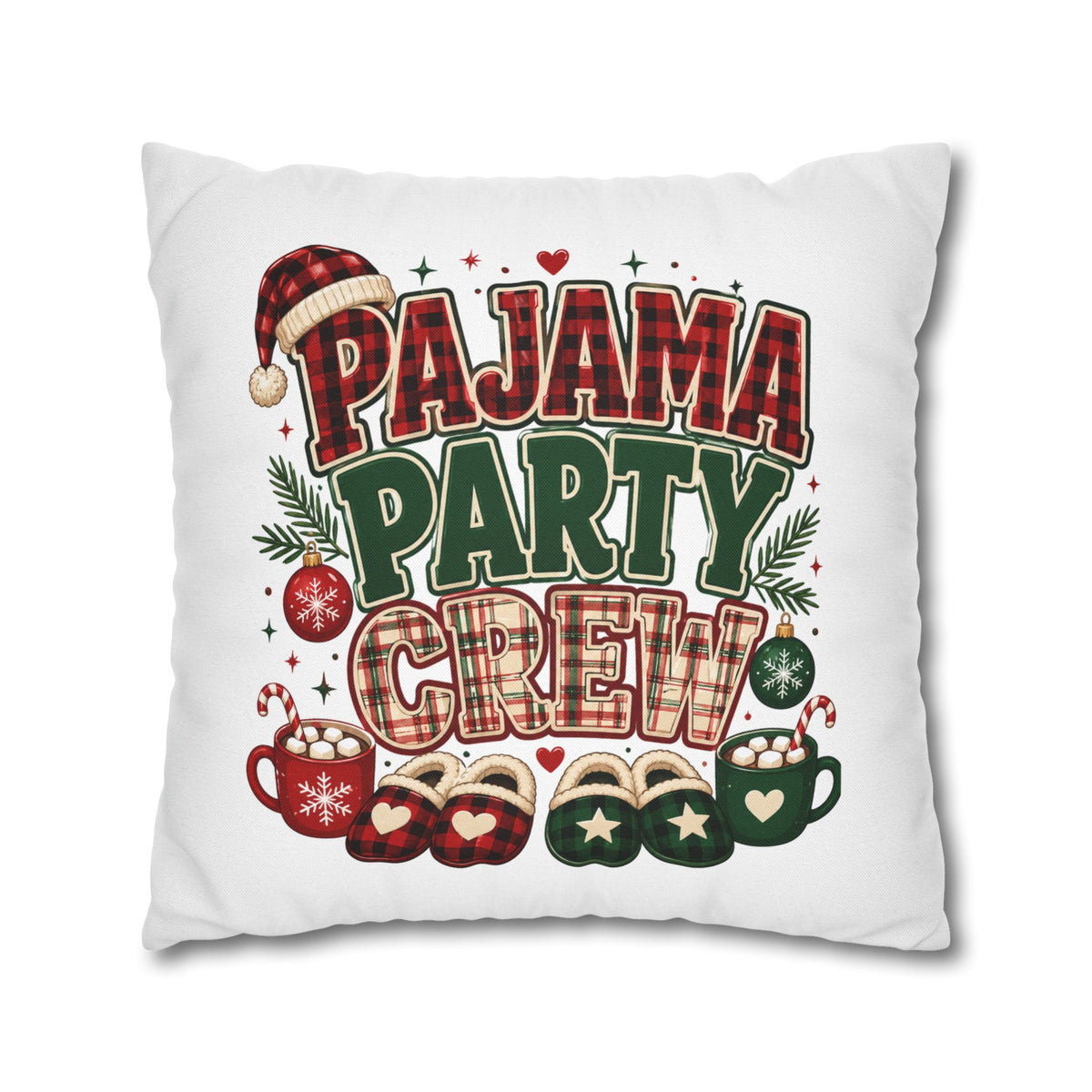 Christmas Pajama Party Crew Pillowcase — Christmas Holiday Decorative Throw Pillow Cover