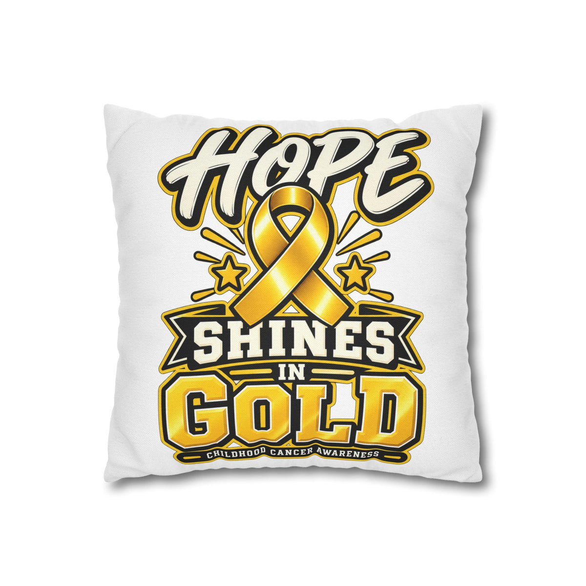 Hope Shines in Gold Pillowcase — Childhood Cancer Awareness Ribbon Decorative Pillow