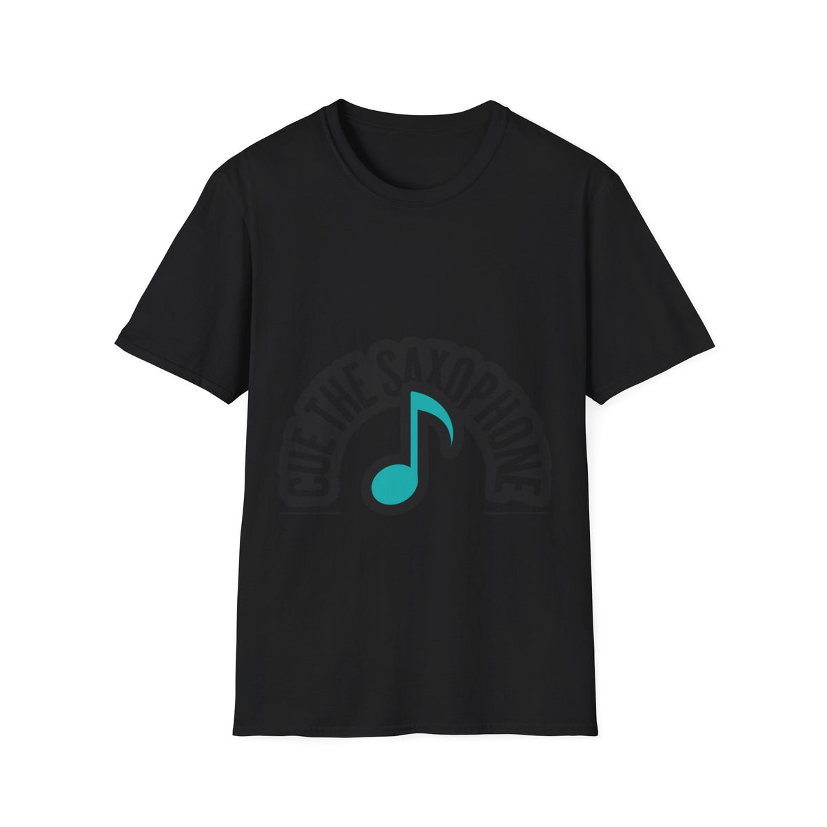 Cue The Saxophone Music Note T-Shirt - Teal Jazz Graphic Tee - Trending Now - September 2026