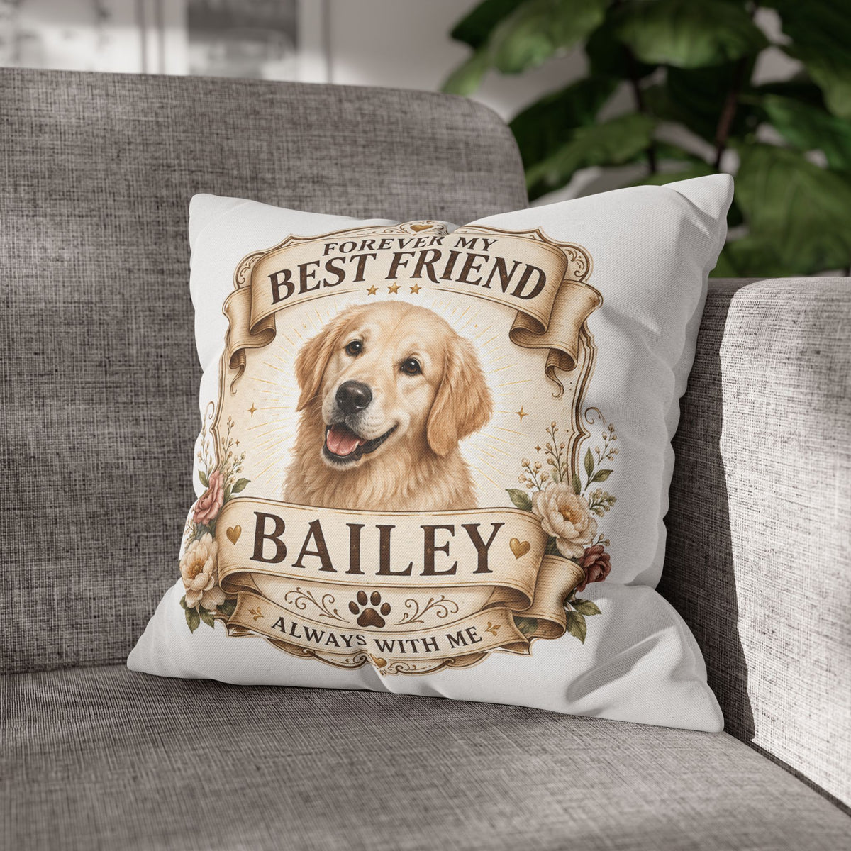 Golden Retriever Memorial Pillowcase Milo Bailey Dog Dad Mom — "Forever My Best Friend" Personalized Dog Name Cushion